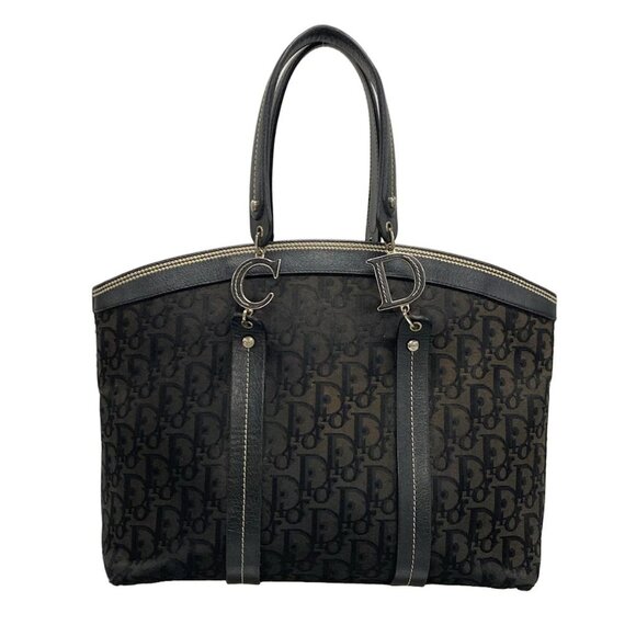 Auth DIOR/ChristianDior Flower,Trotter - Black Jacquard Leather Tote Bag - Picture 2 of 16